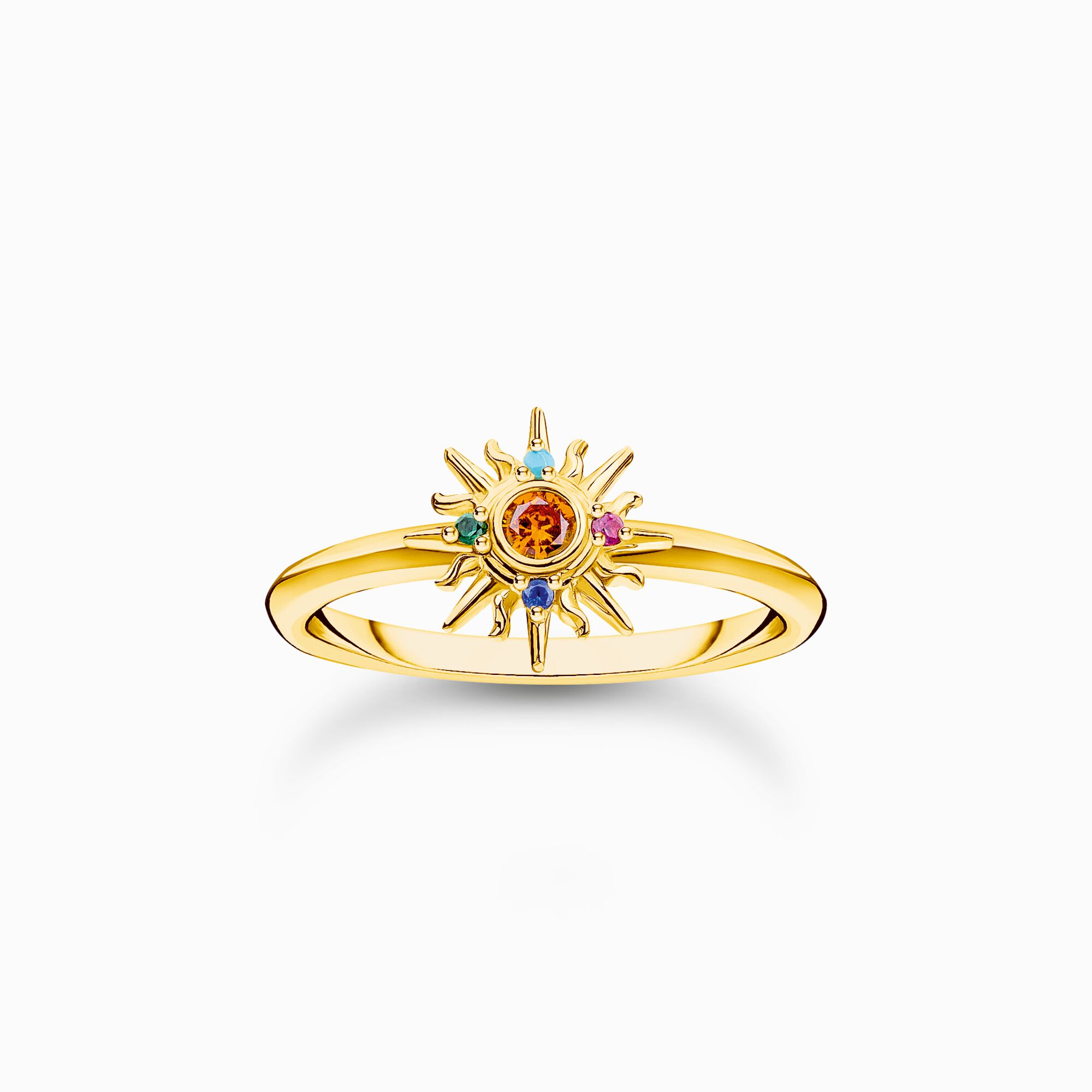 Gold-plated ring with sun and colourful stones from the Charming Collection collection in the THOMAS SABO online store