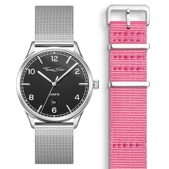 SET CODE TS black watch &amp; pink strap from the  collection in the THOMAS SABO online store