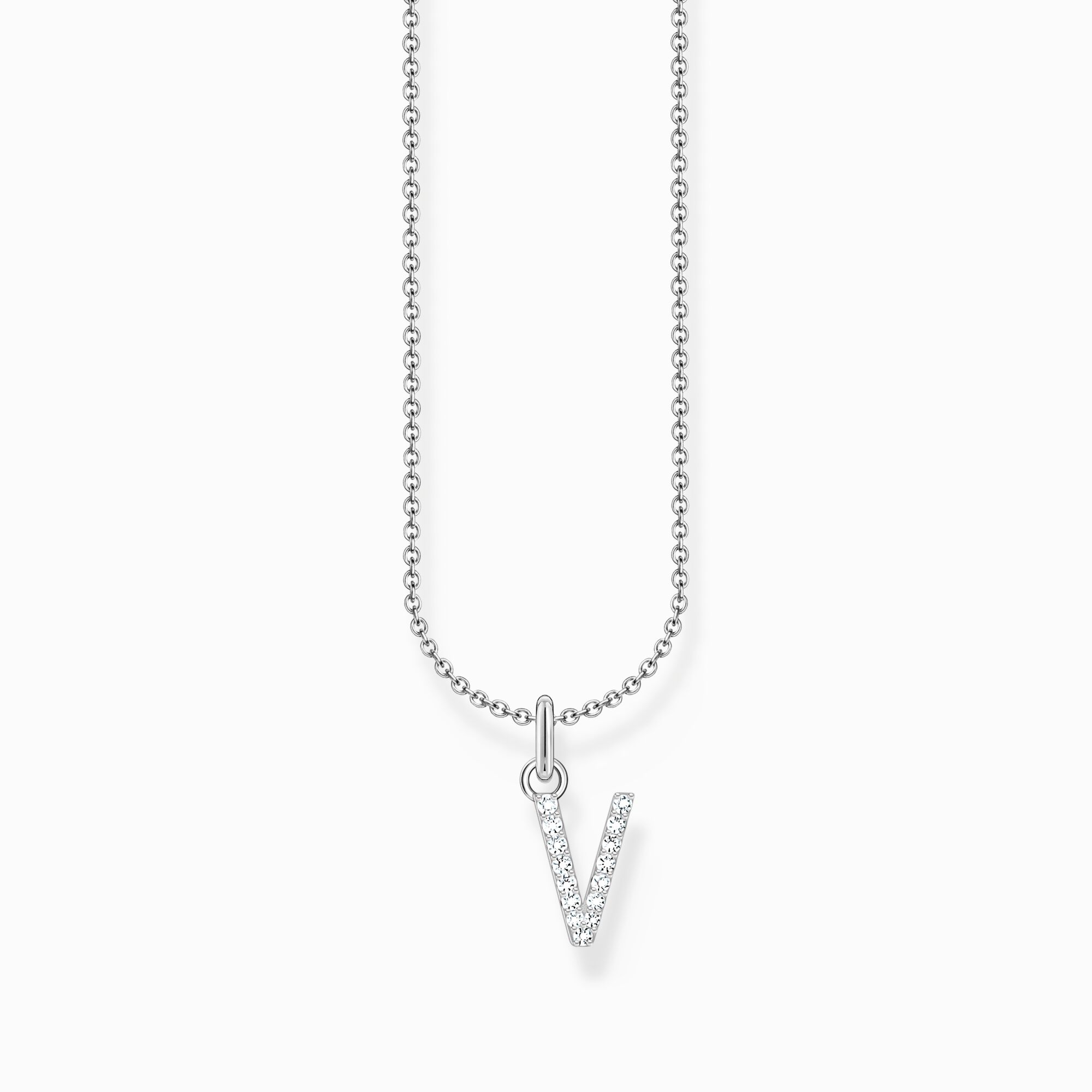Silver necklace with letter pendant V and white zirconia from the Charming Collection collection in the THOMAS SABO online store