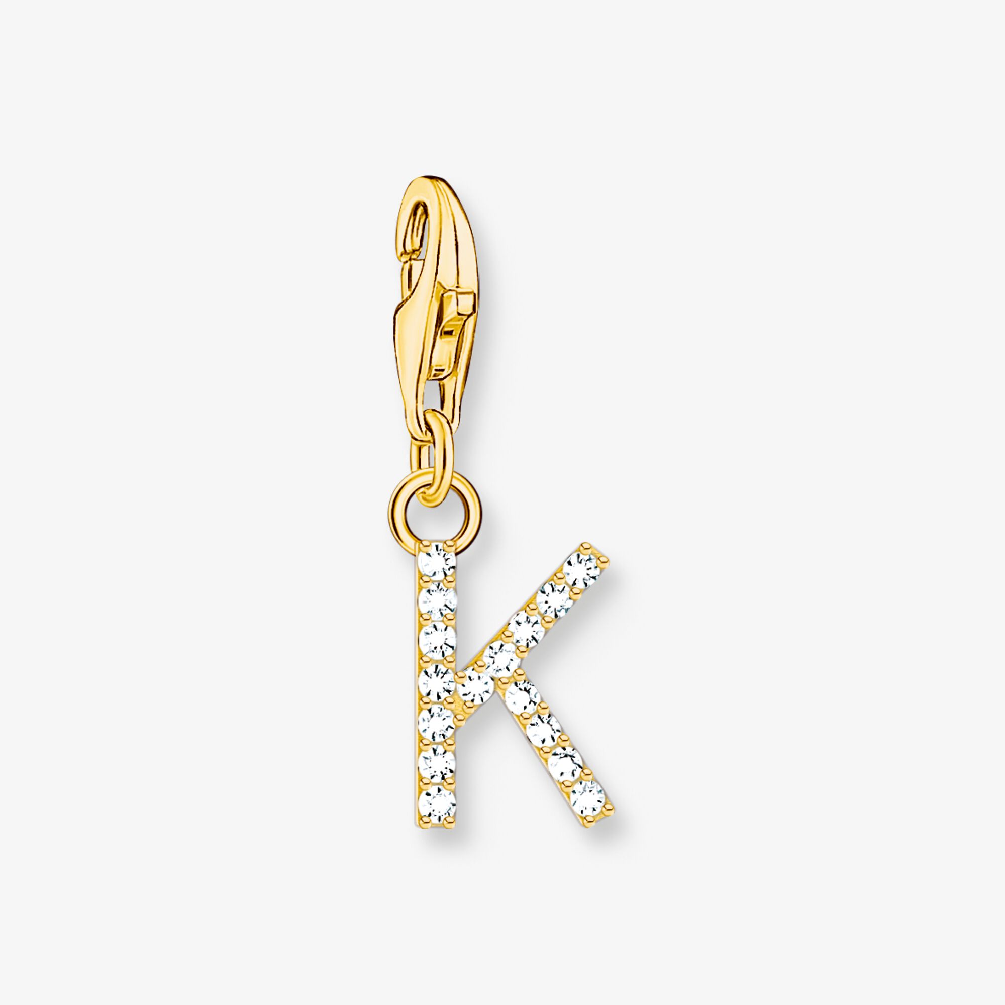THOMAS SABO Pendentif Charm lettre K avec pierres blanches plaqué or Argent sterling doré or jaune, Taille: one size, pour femme