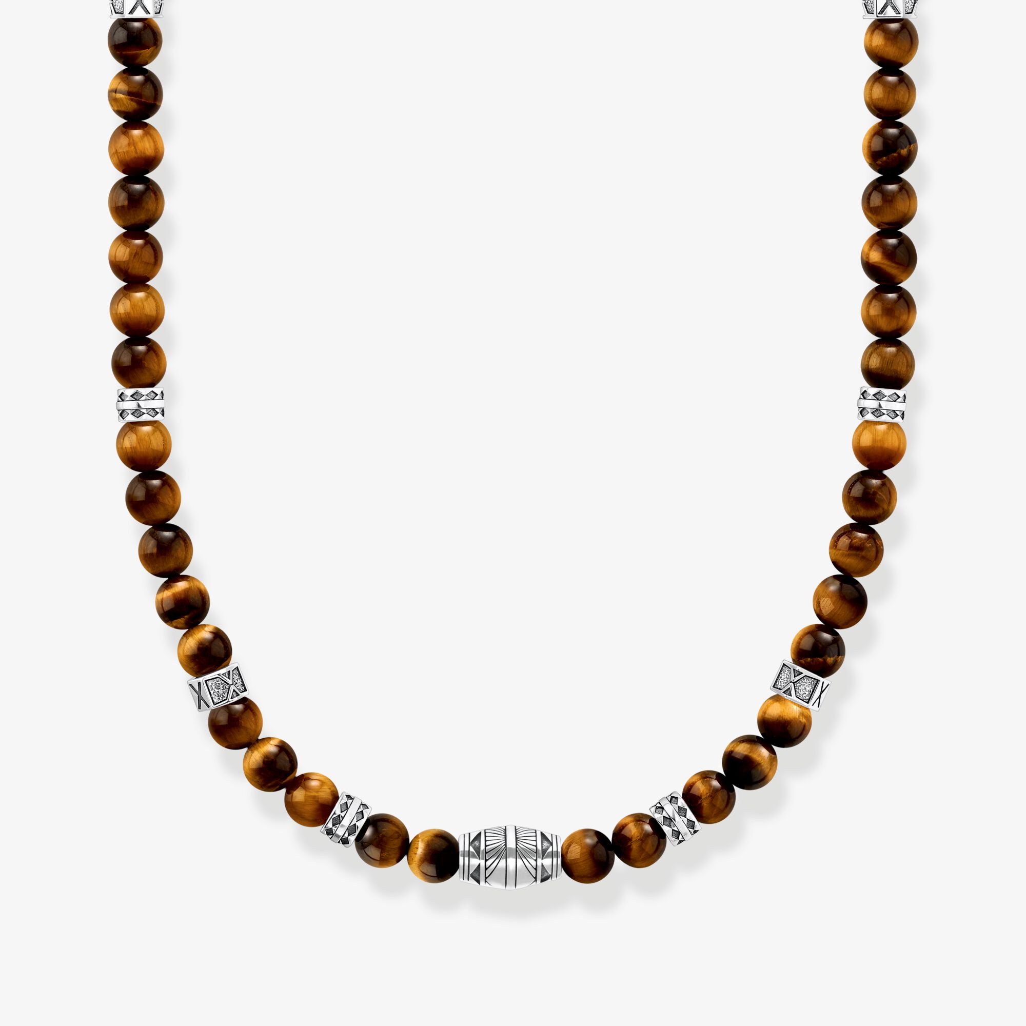 THOMAS SABO Halsband med tigeröga beads silver, 925 sterlingsilver, Storlek: 50 cm, Unisex