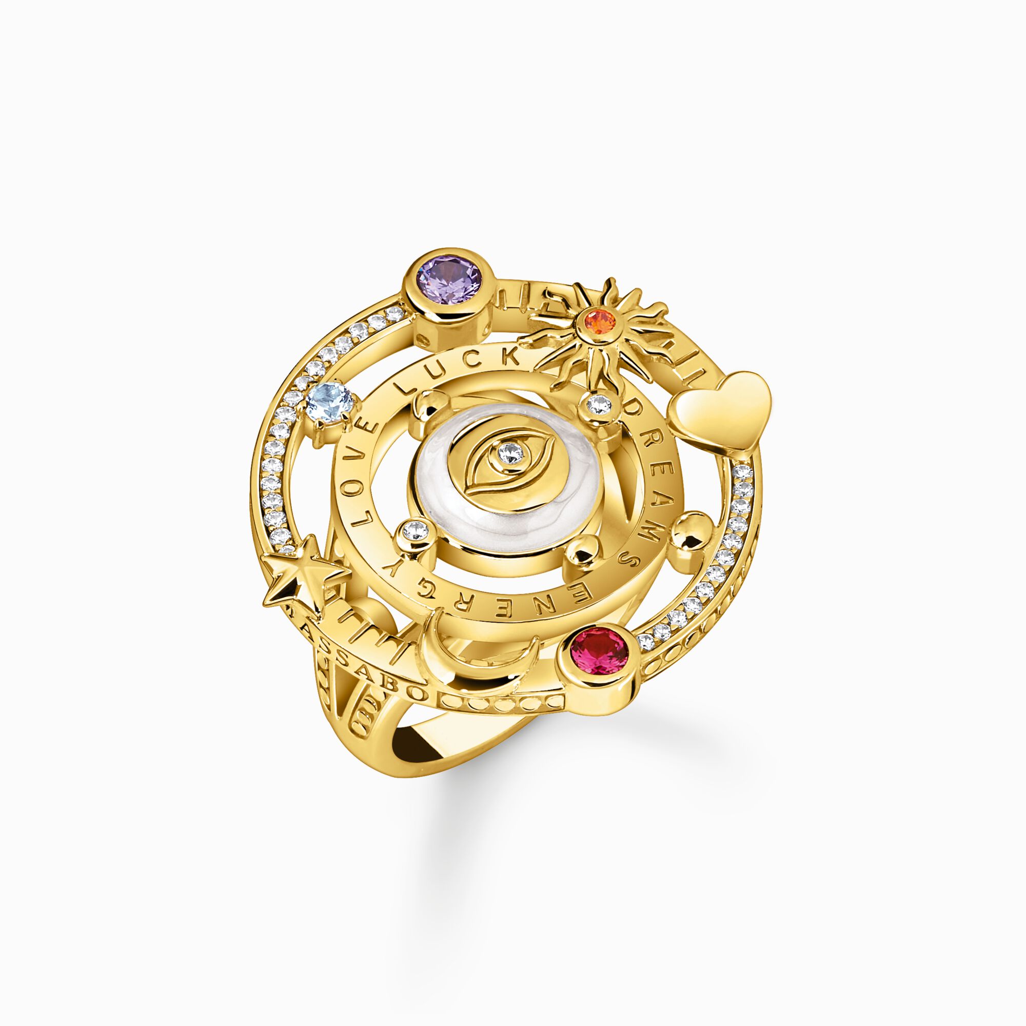 Yellow-gold plated cocktail ring with half-ball and stones from the  collection in the THOMAS SABO online store