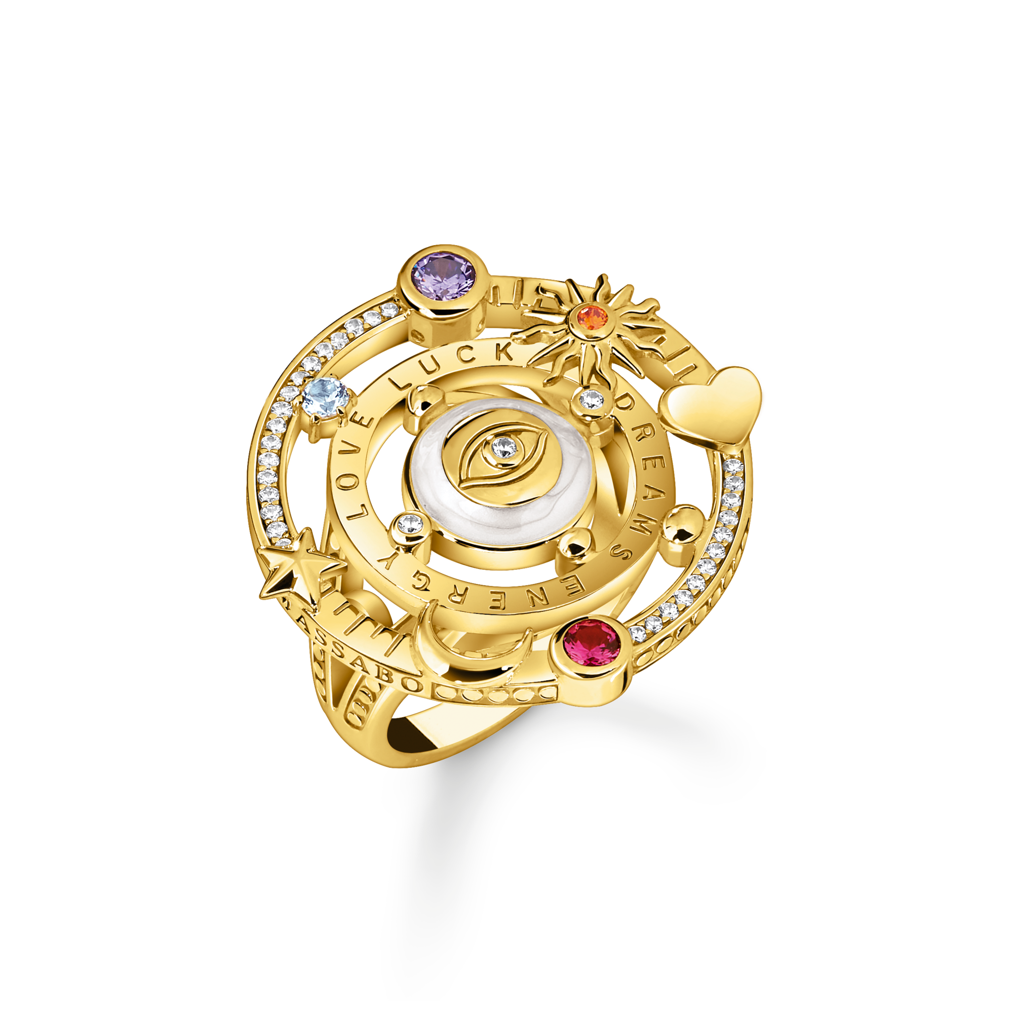 Thomas Sabo Cocktailring im kosmischen Design mit bunten Steinen vergoldet mehrfarbig TR2445-565-7-48