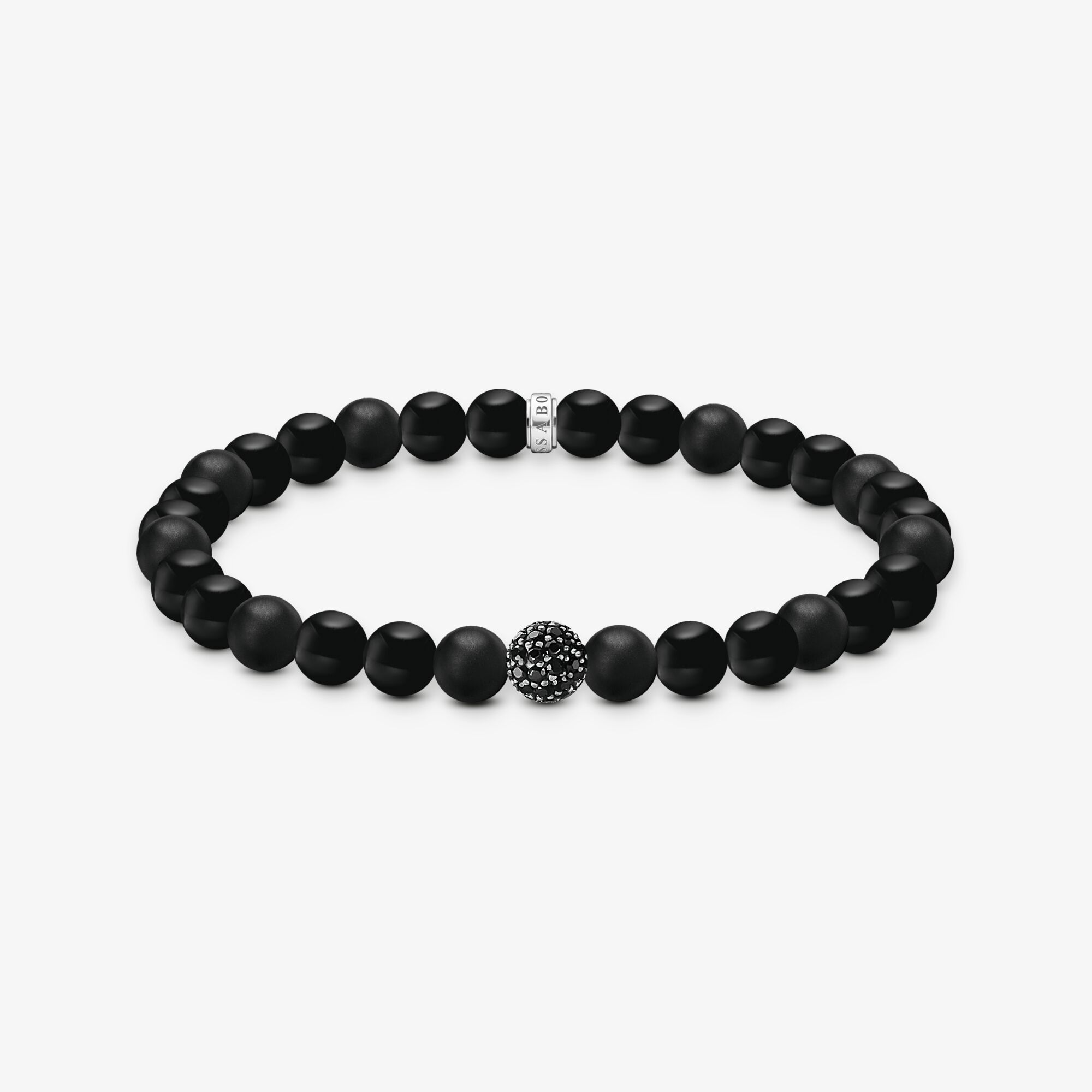 THOMAS SABO Bracelets beads en obsidienne noire, Argent sterling, Taille: 19 cm, Unisex