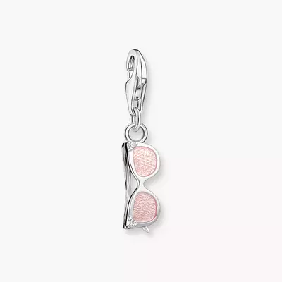 Pendentif Charm lunettes de soleil roses avec pierres blanches argent