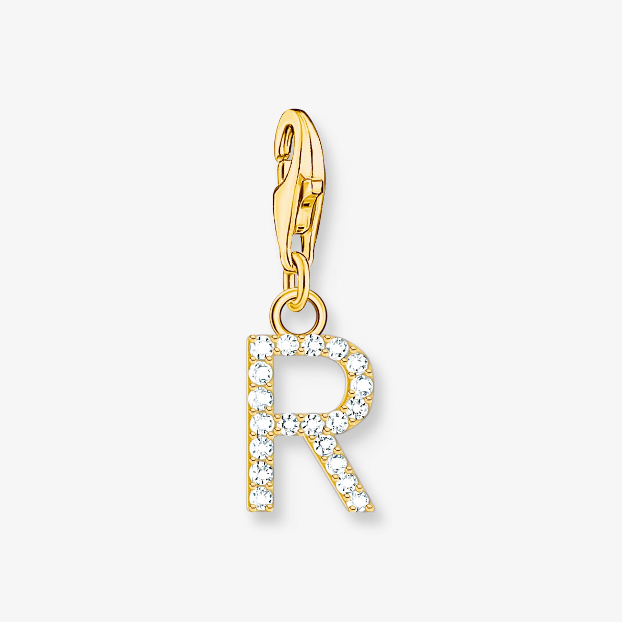 THOMAS SABO Pendentif Charm lettre R avec pierres blanches plaqué or Argent sterling doré or jaune, Taille: one size, pour femme