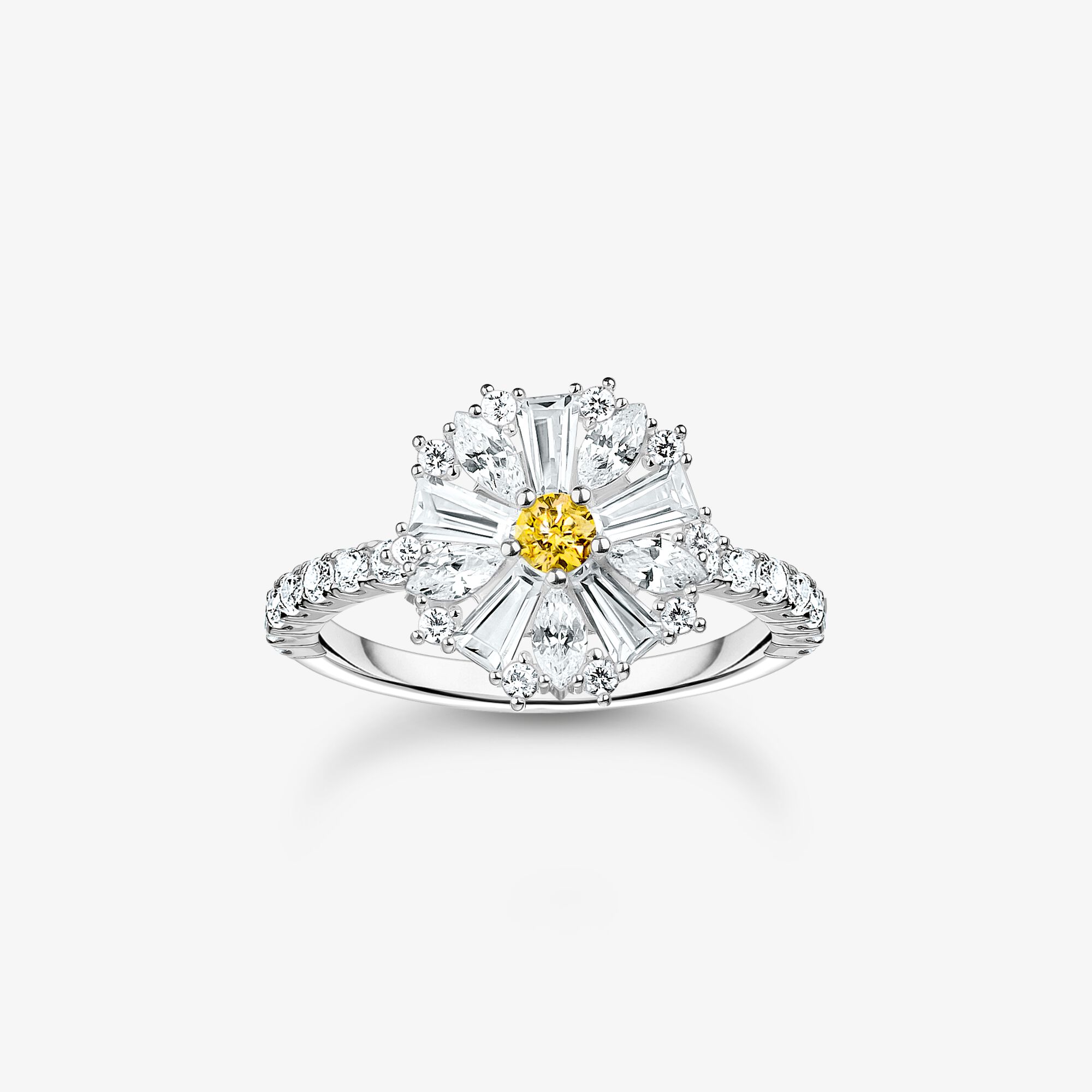 THOMAS SABO Vacker cocktailring blomma Lovely Daisy med silverstenar, 925 sterlingsilver, Storlek: 60, för damer