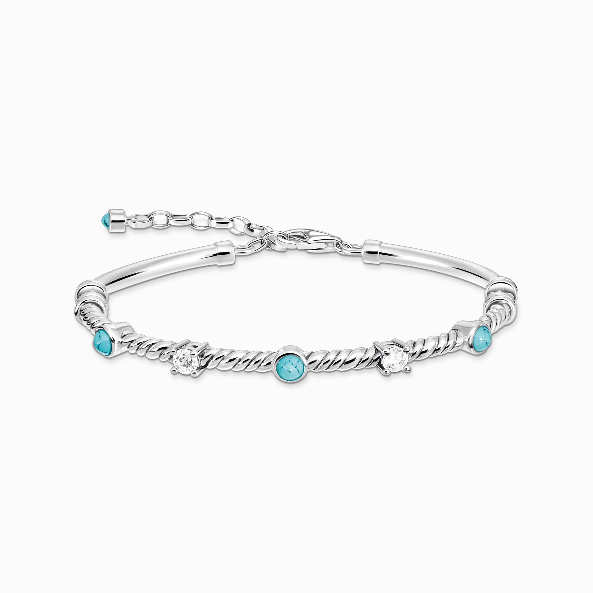 Bracelet jonc maille corde avec pierres turquoises et blanches plaqu&eacute; or de la collection  dans la boutique en ligne de THOMAS SABO
