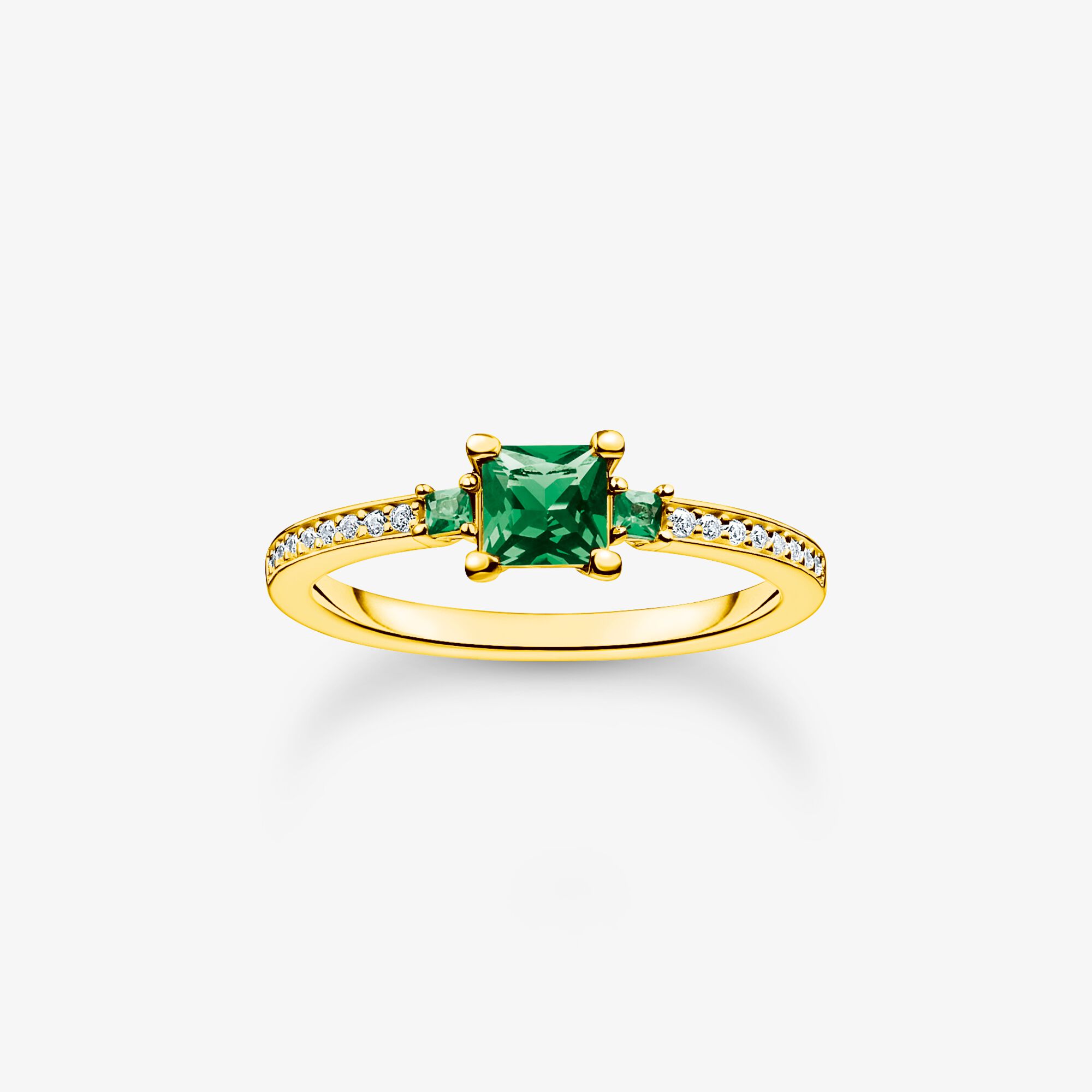 THOMAS SABO Bague avec vertes et pierres blanches or, Argent sterling doré or jaune, Taille: 60, femme