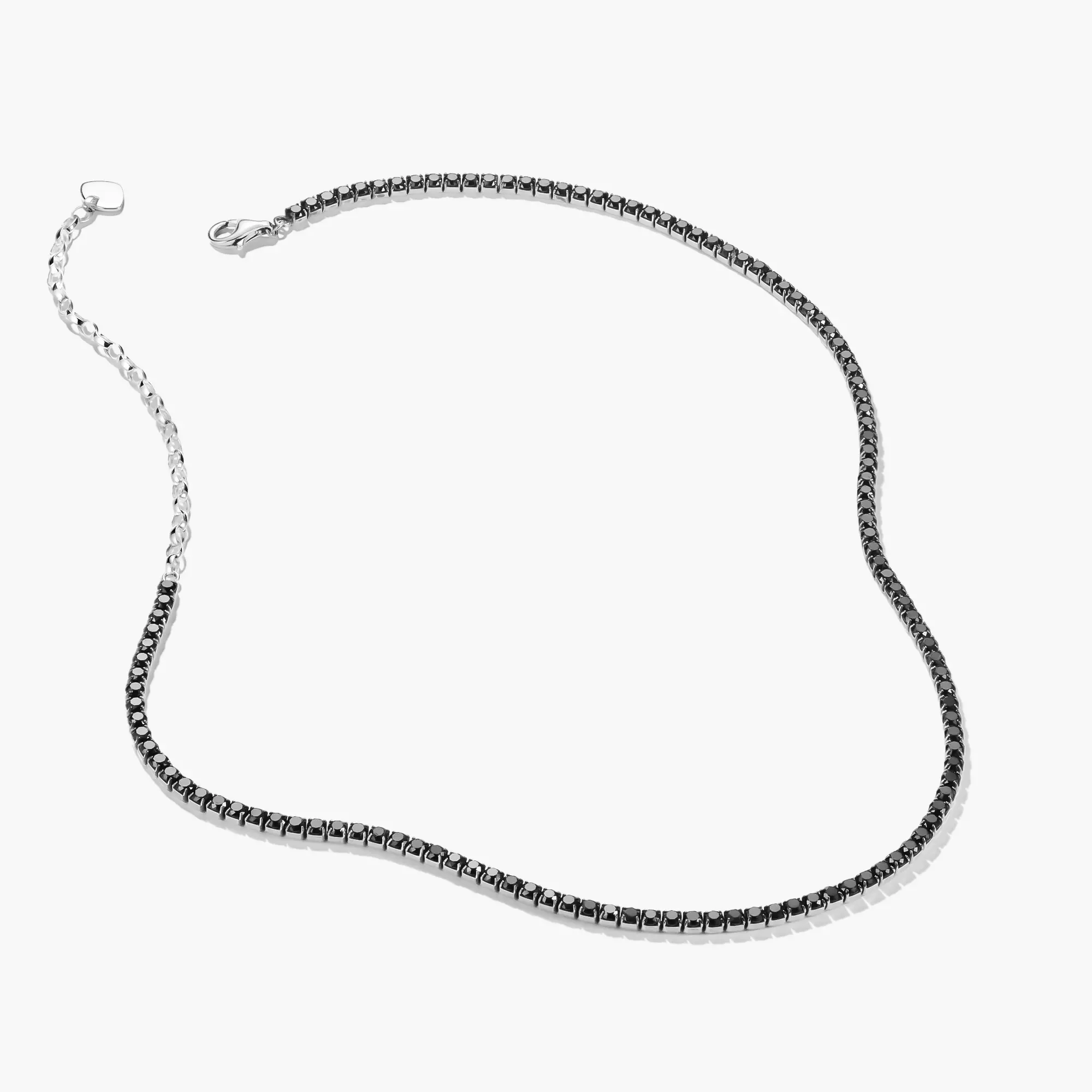 Silver Tennis Necklace Sparkling Black with Zirconia Stones