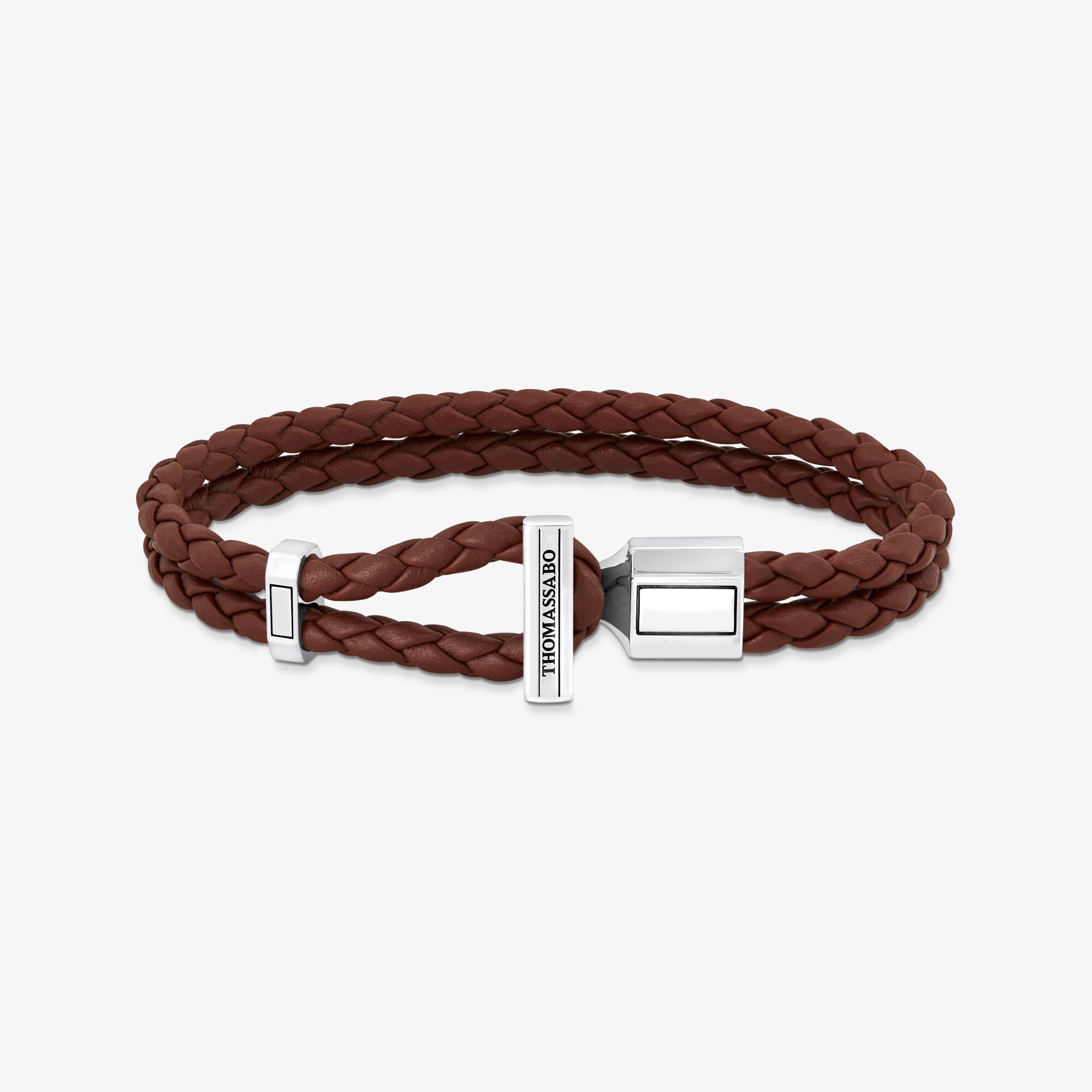 THOMAS SABO Bracelet double marron et argent en cuir, Argent sterling | Cuir, Taille: 17 cm, Unisex