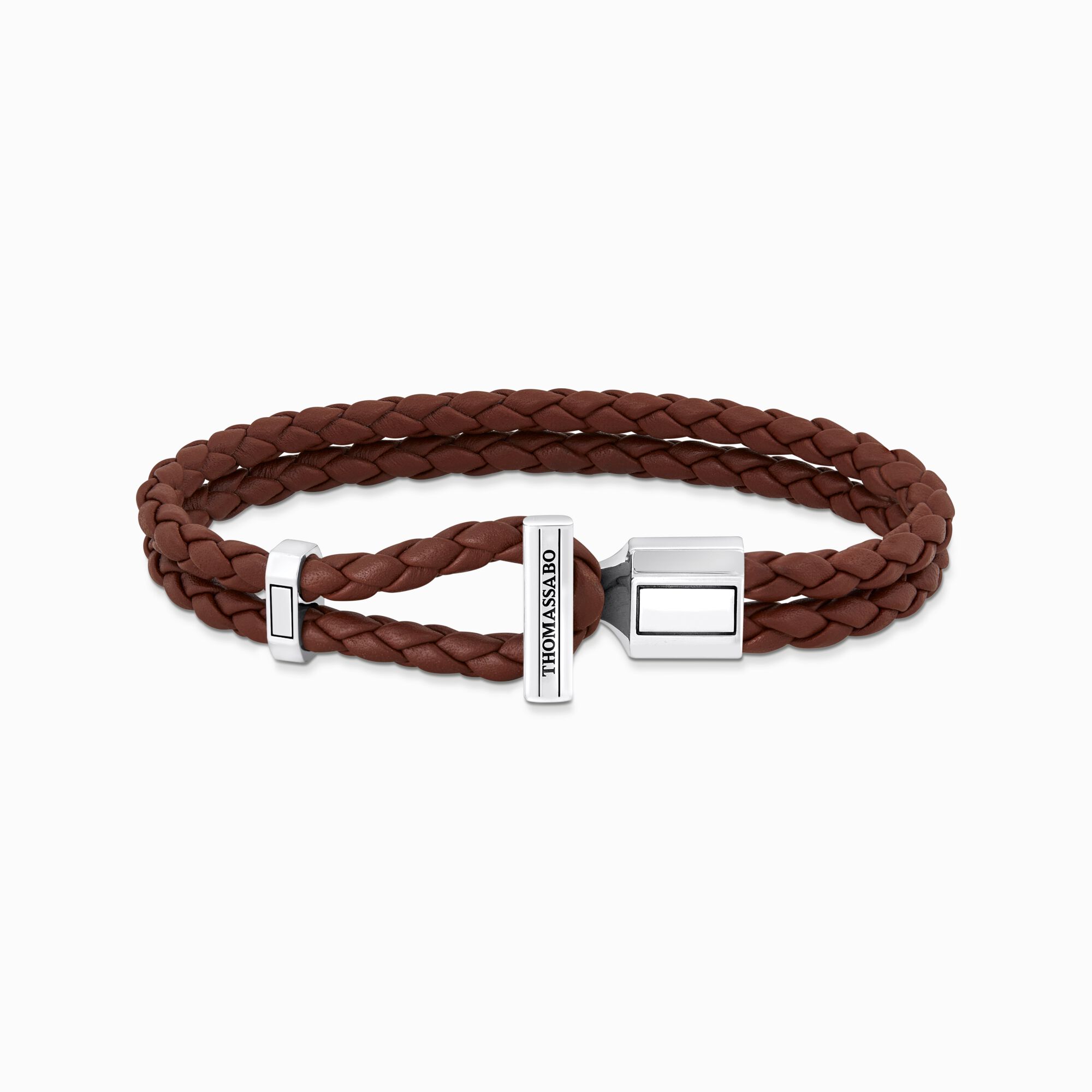 Silver double bracelet with braided, brown leather from the  collection in the THOMAS SABO online store