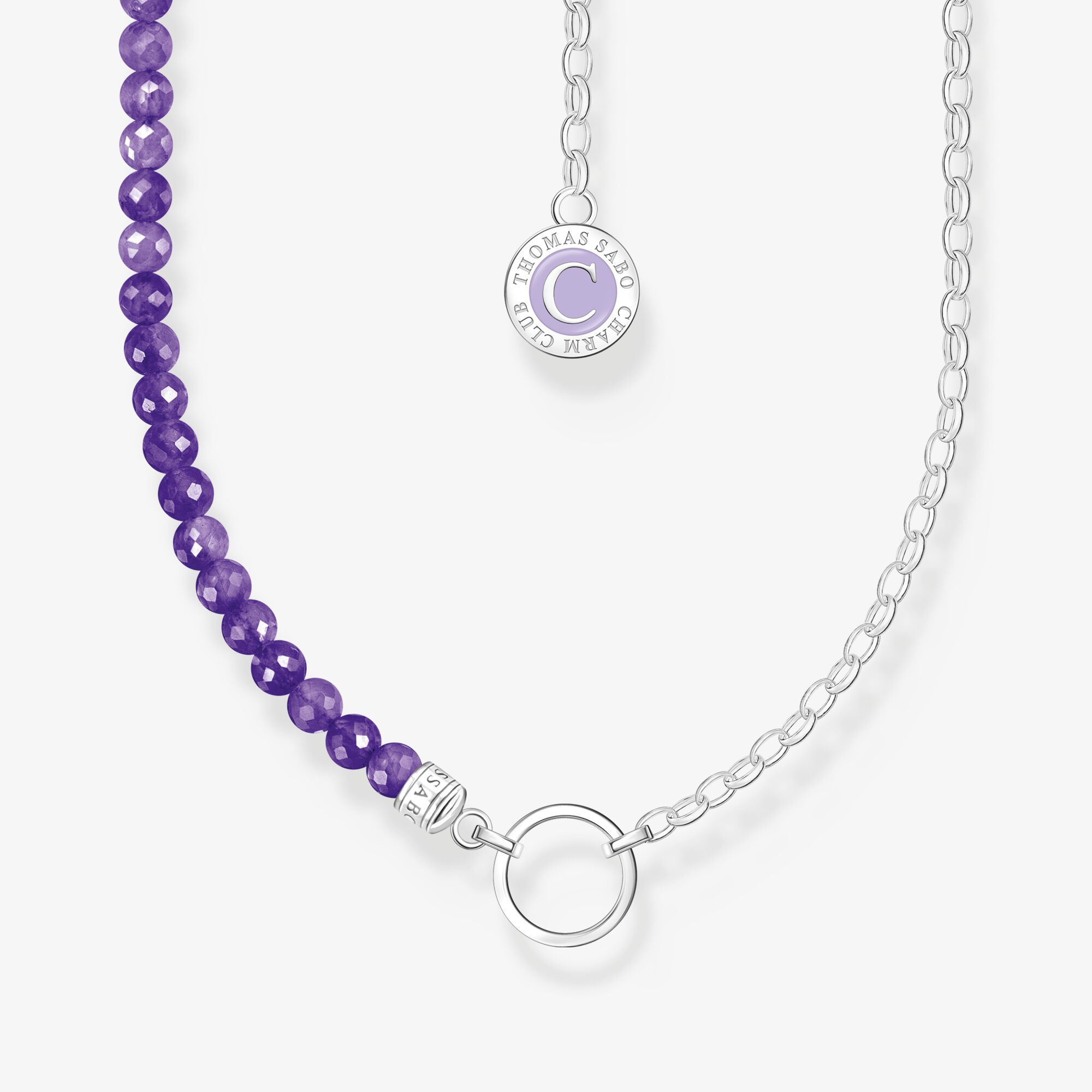 THOMAS SABO Charm-halsband med länkar och imiterad ametist silver, 925 sterlingsilver, Storlek: 45 cm, för damer