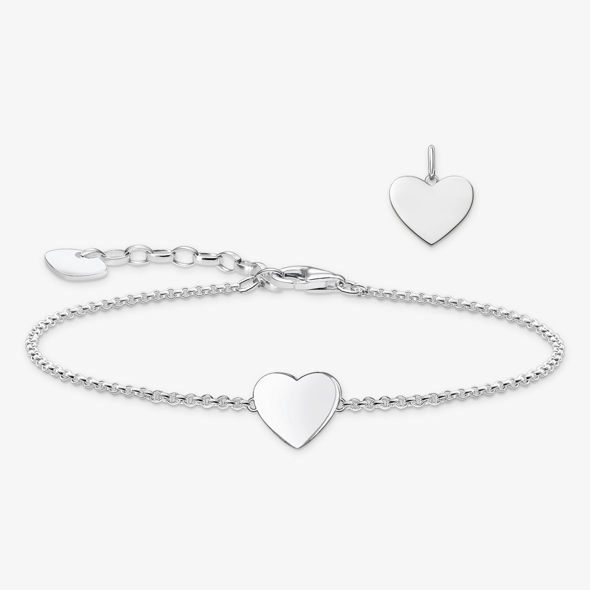THOMAS SABO Schmuck-Set Herzanhänger & Armband mit Gravur Silber, Unisex, LOOK26-04-007
