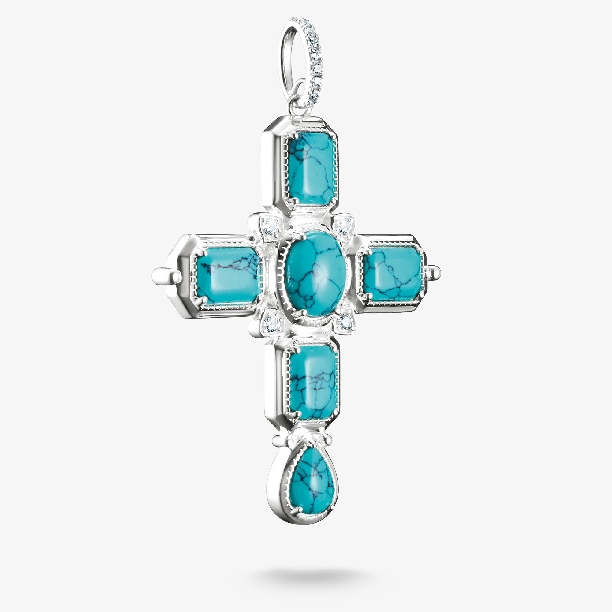 THOMAS SABO Anhänger Kreuz Türkise Steine Zirkonia Silber, Sterlingsilber, Größe: one size, Damen