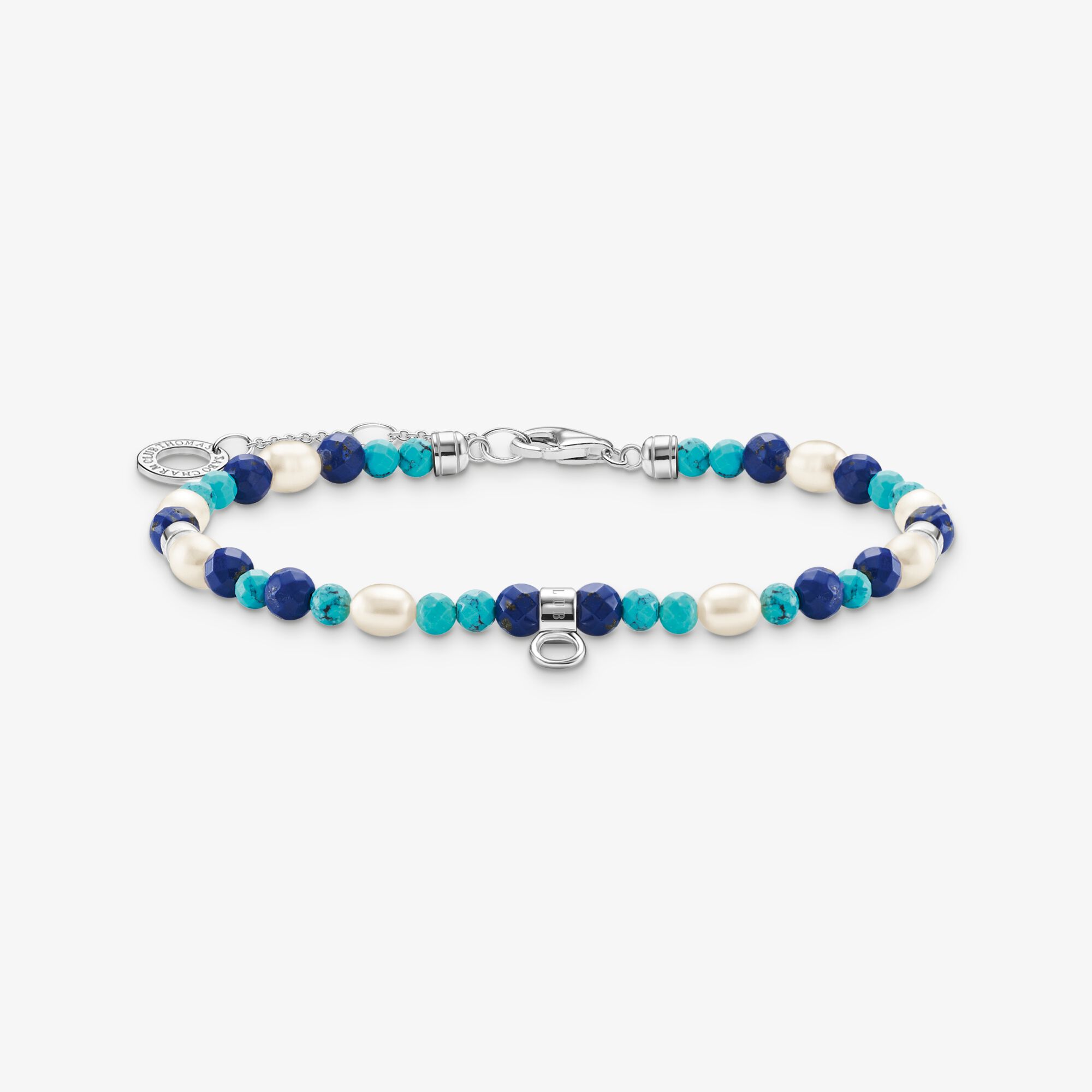 THOMAS SABO Bracelet avec des pierres bleues et perles, Argent sterling, Taille: 19 cm, femme