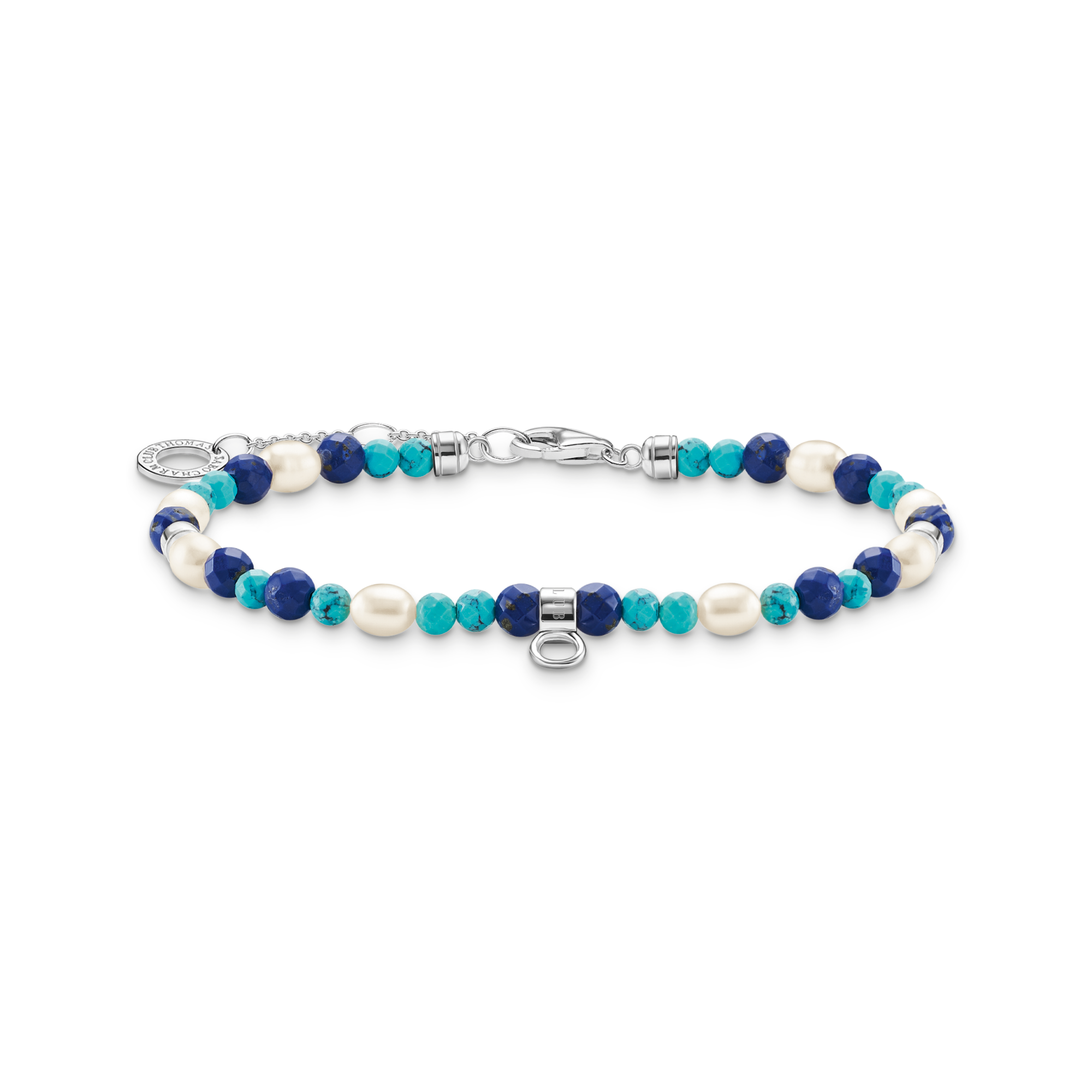 Turquoise & Pearl Charm Bracelet with Silver Fastener