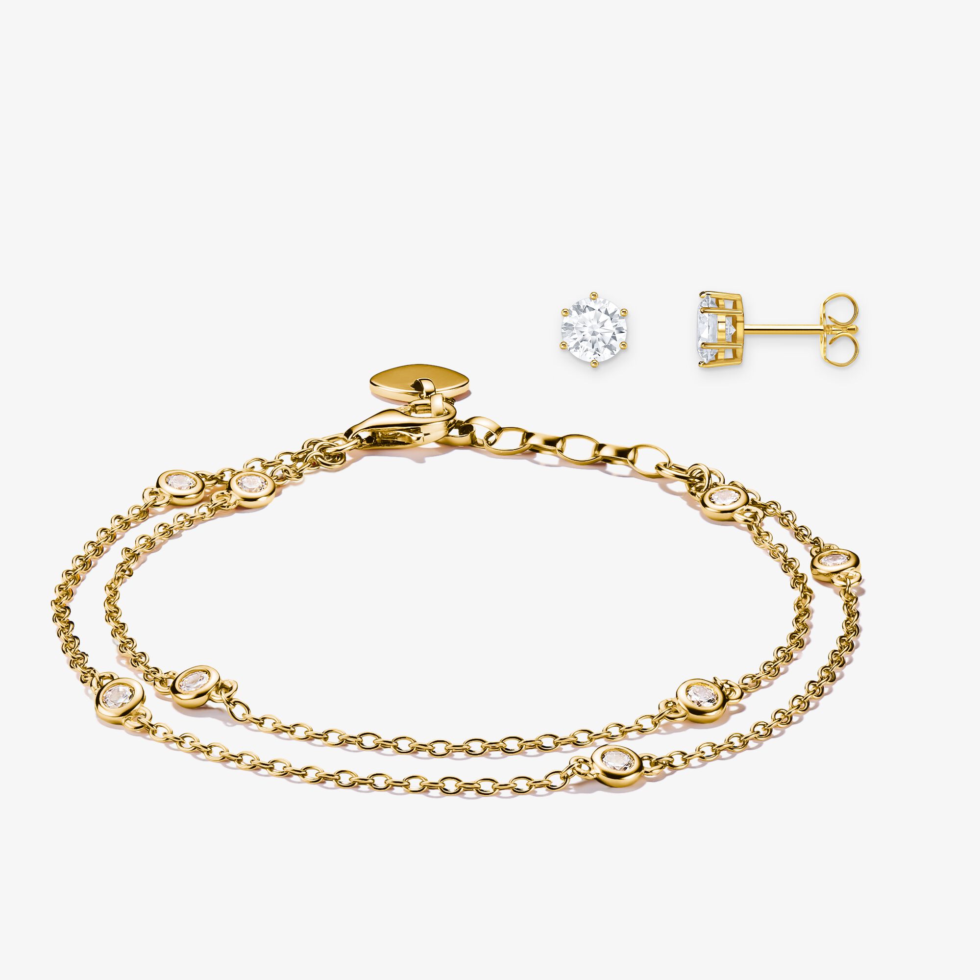 THOMAS SABO Schmuck-Set Ohrringe & Armband mit Zirkonia vergoldet, Unisex, LOOK26-04-013