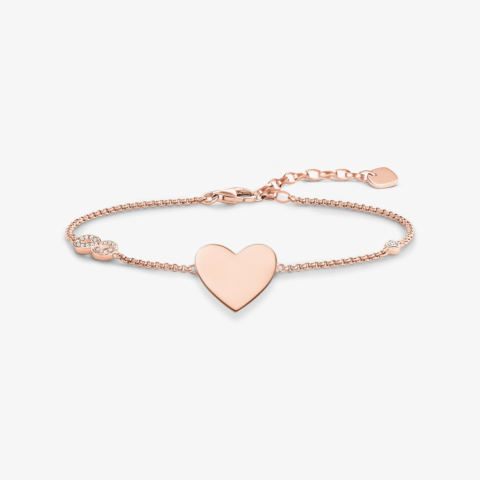 THOMAS SABO Bracelet cœur et infini, Argent sterling doré or rose, Taille: 19 cm, femme