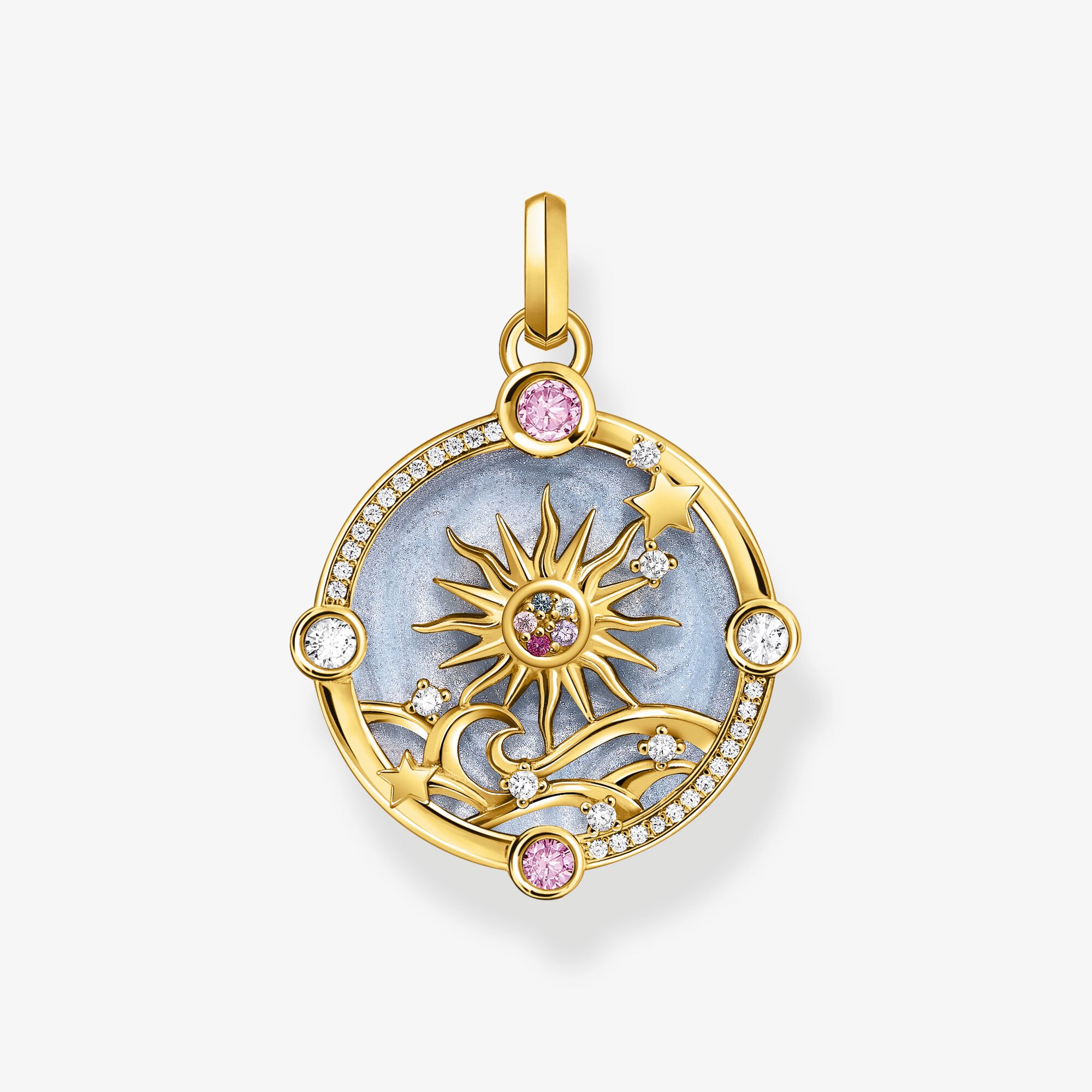 THOMAS SABO Halsbandshänge, blått med sol och färgglada stenar - pläterat, 925 sterlingsilver guldpläterat gult guld, Storlek: one size, för damer