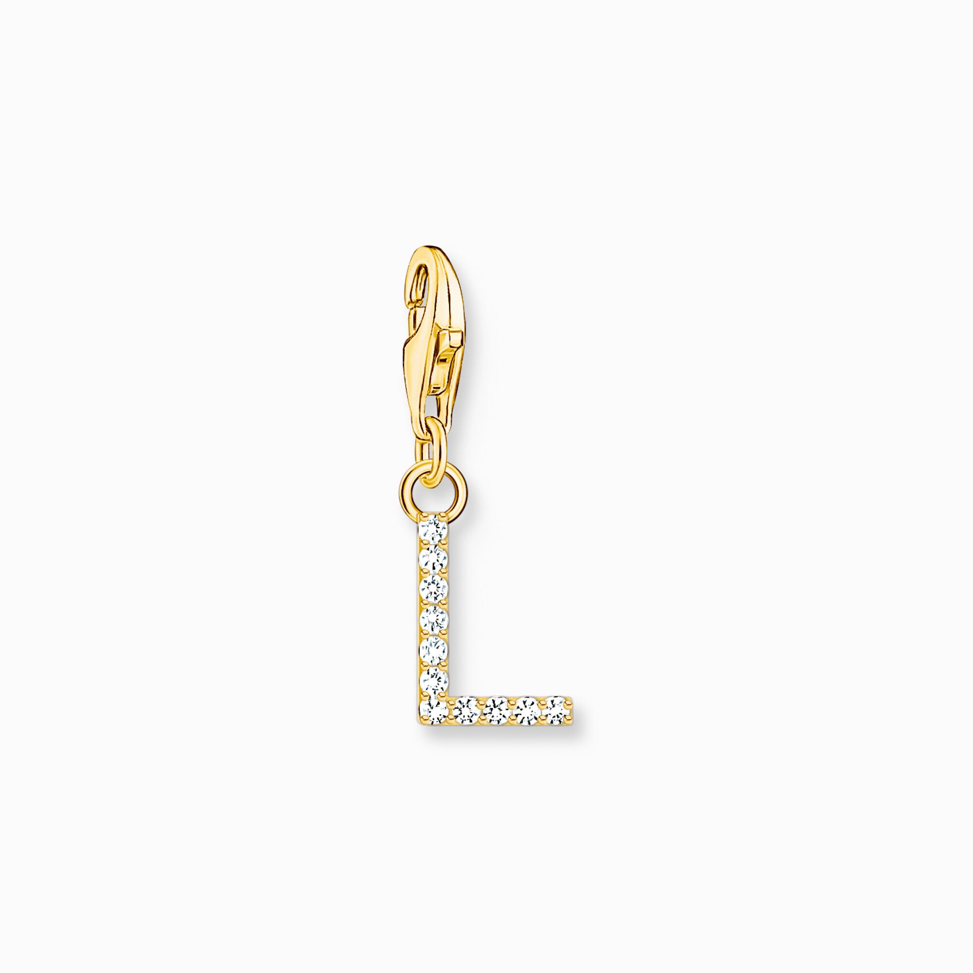Colgante Charm letra L con piedras blancas chapado en oro de la colección Charm Club en la tienda online de THOMAS SABO