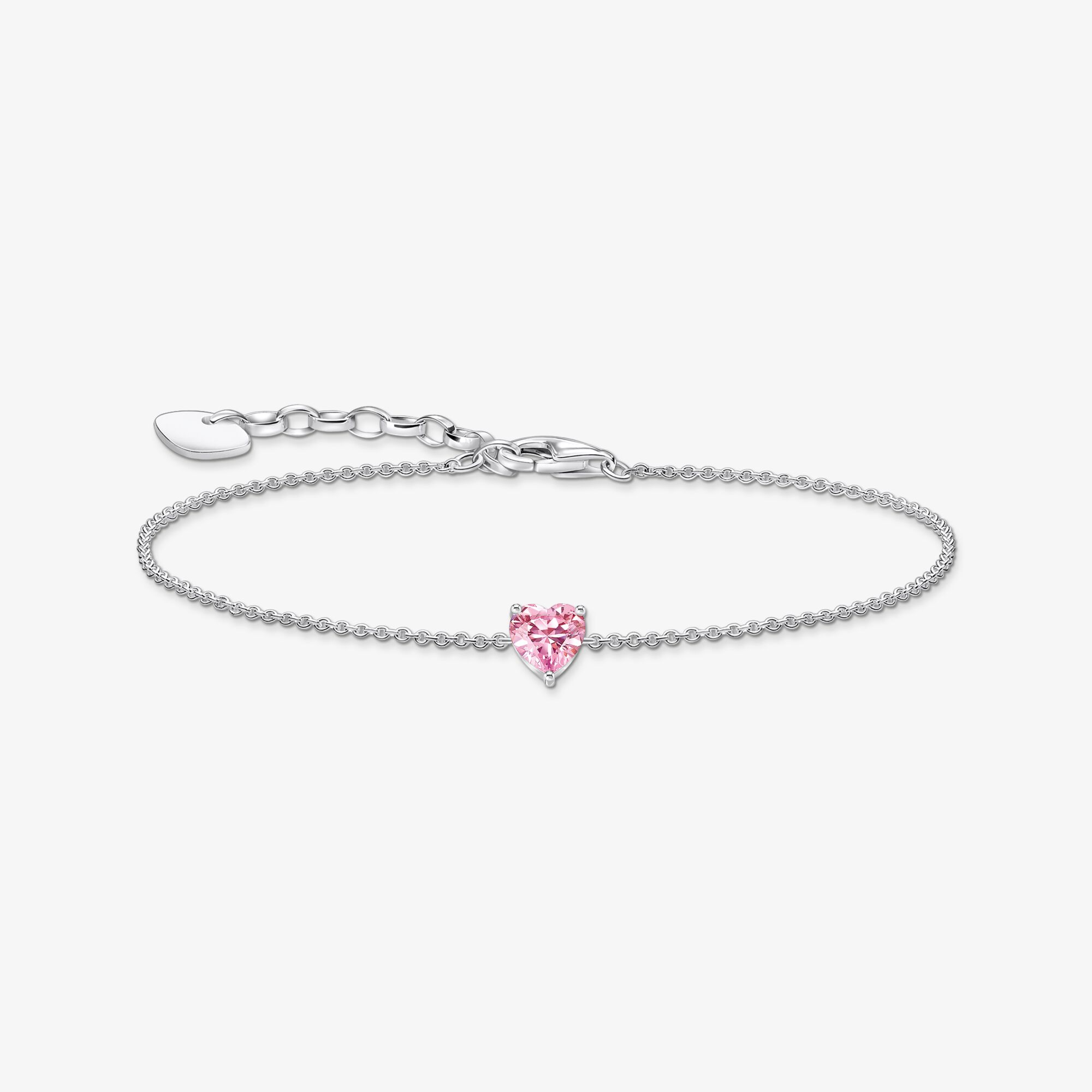 THOMAS SABO Bracelet avec cœur en zircone rose, argent, Argent sterling, Taille: 19 cm, femme
