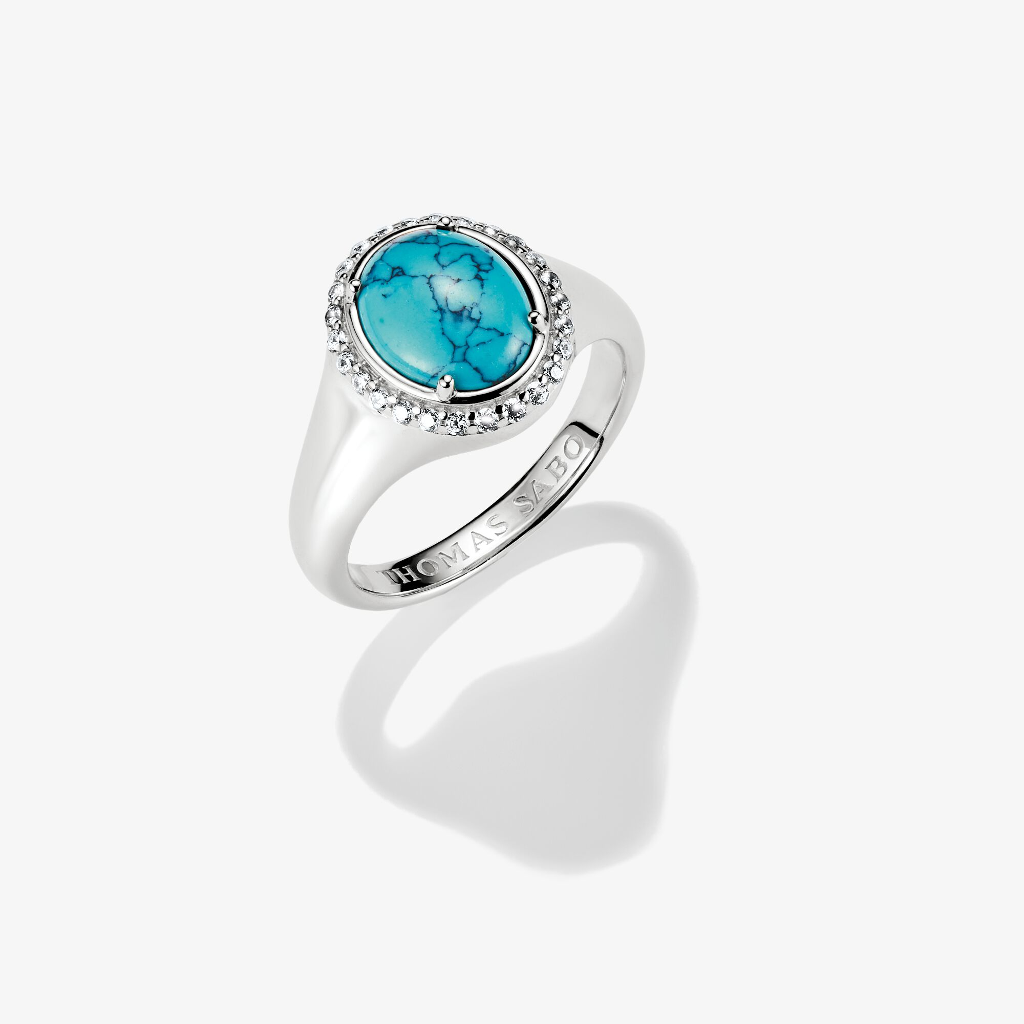 THOMAS SABO Bague ronde turquoise argent, Argent sterling, Taille: 56, femme