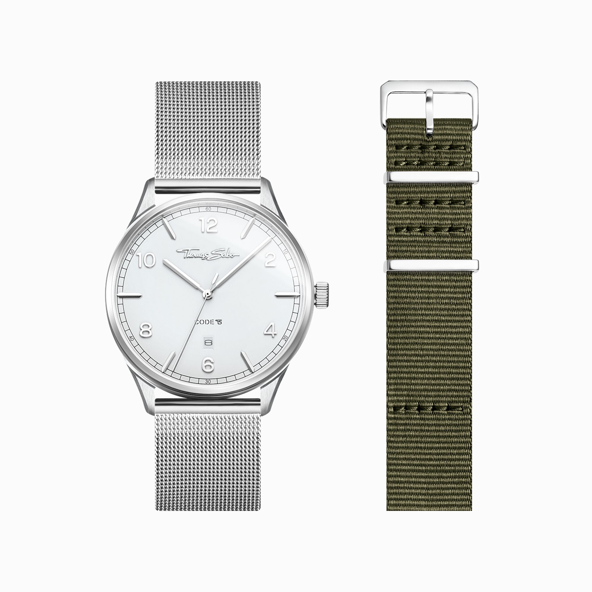 Set Code TS white watch and khaki strap from the  collection in the THOMAS SABO online store