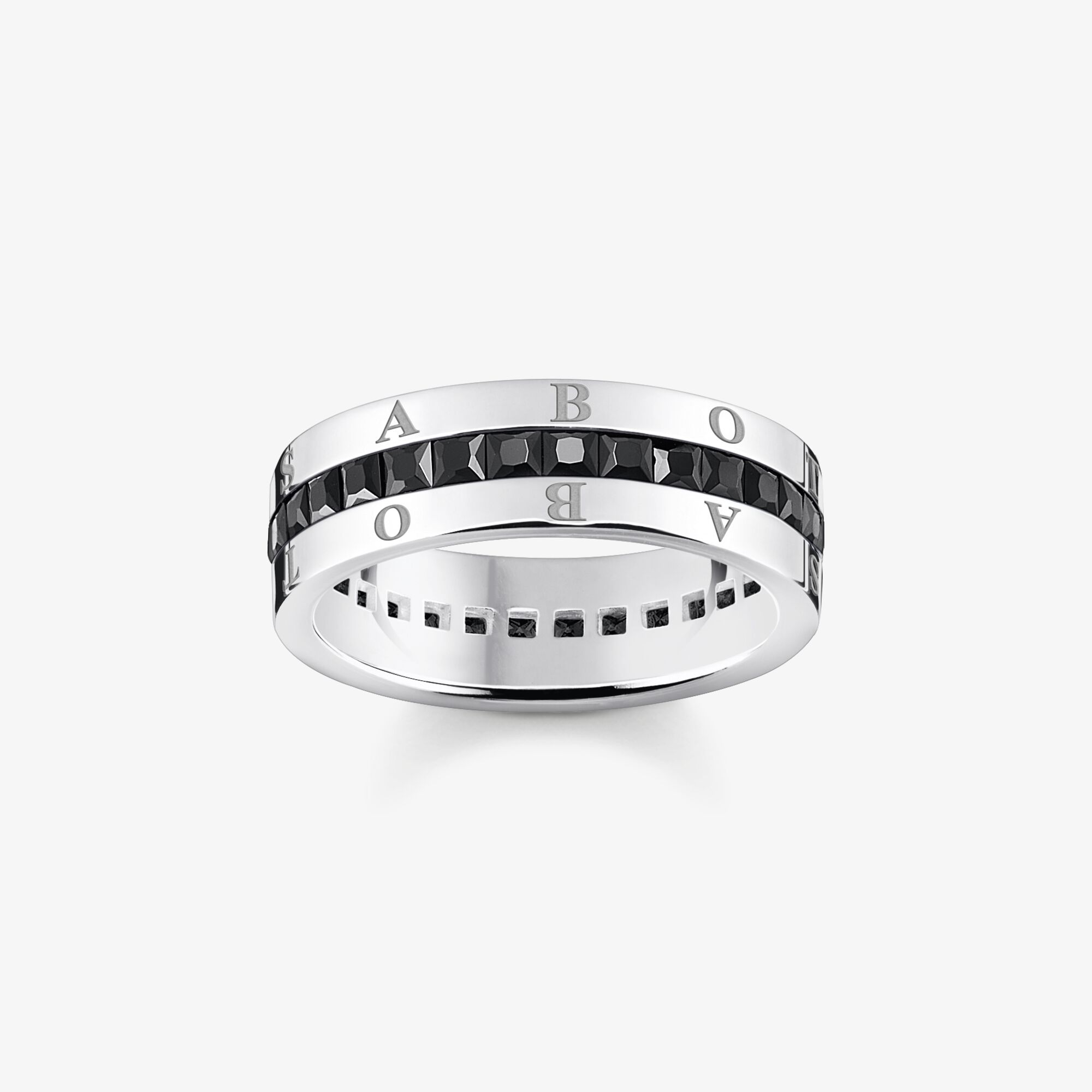 THOMAS SABO Bague ruban avec pierres noires pavé argent Argent sterling, Taille: 66, pour femme