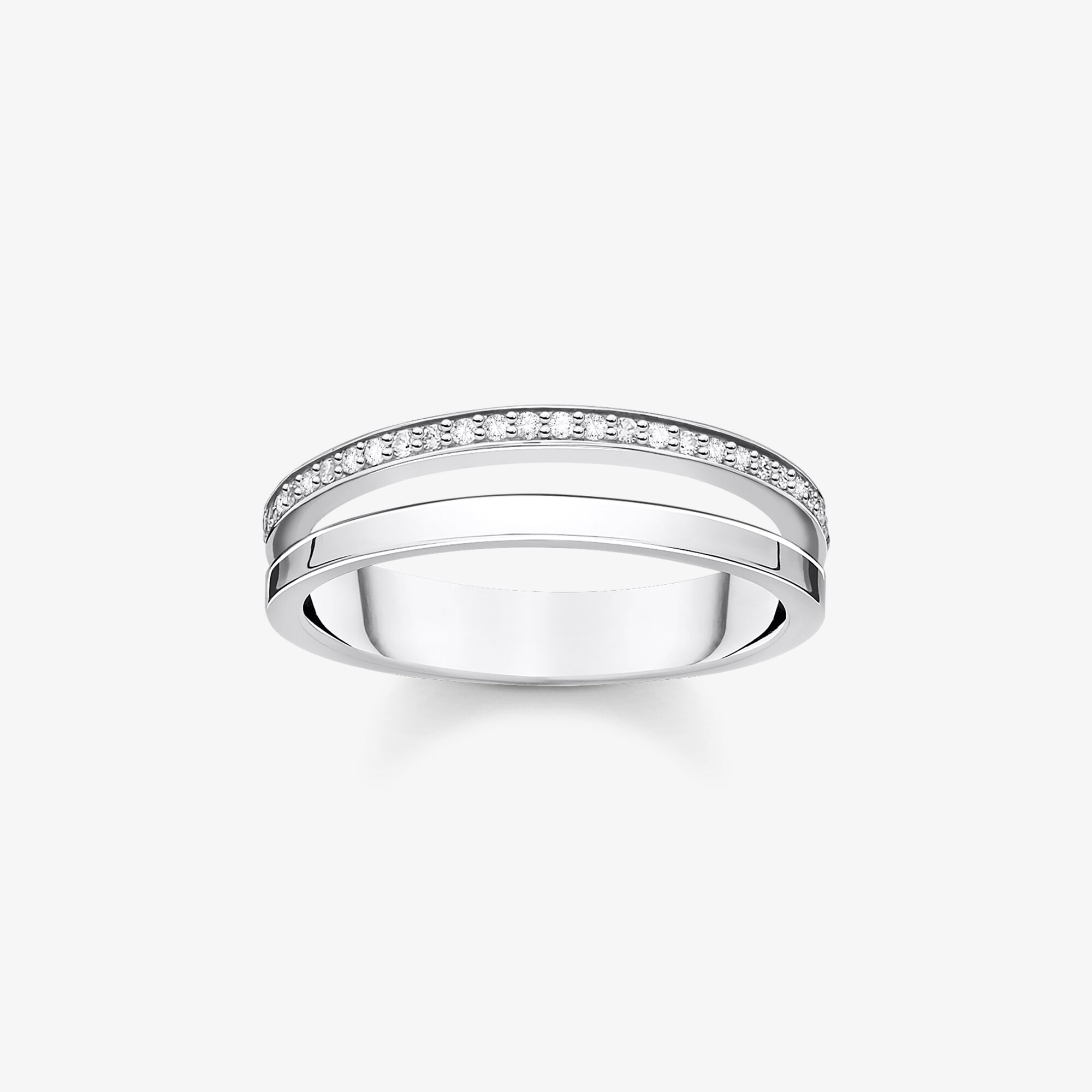 THOMAS SABO Ring dubbelt silver med vita stenar, 925 sterlingsilver, Storlek: 52, för damer