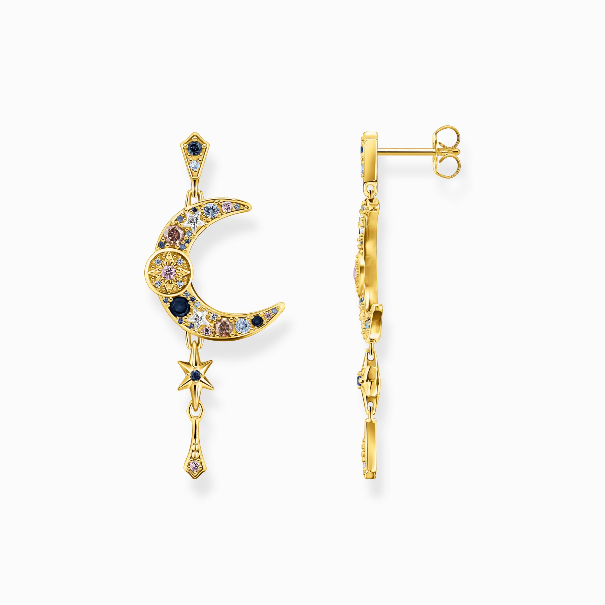 Earrings Royalty moon with stones gold from the  collection in the THOMAS SABO online store