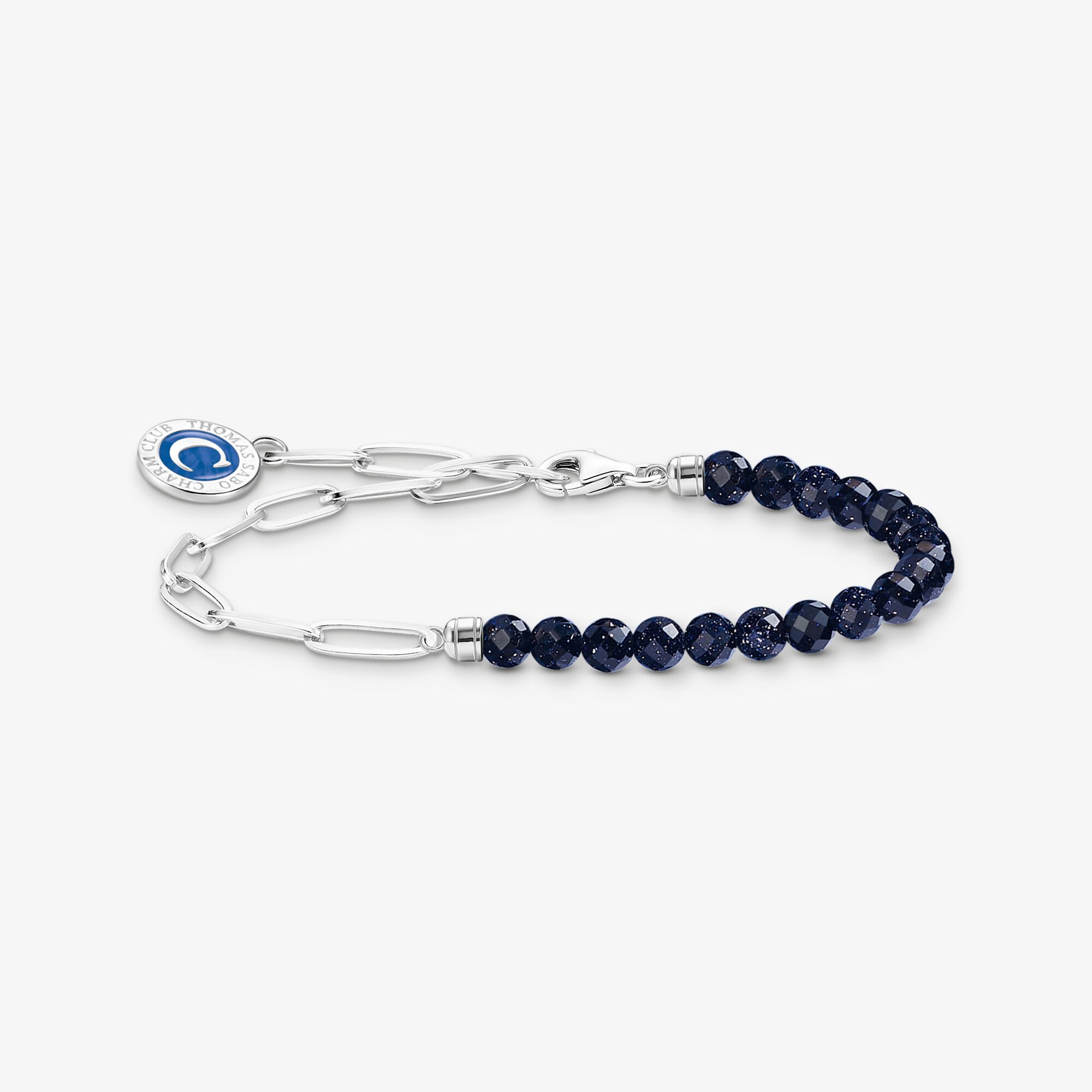 THOMAS SABO Charm-Armband mit dunkelblauen Beads und Coin Silber, Sterlingsilber, Größe: 15 cm, Damen