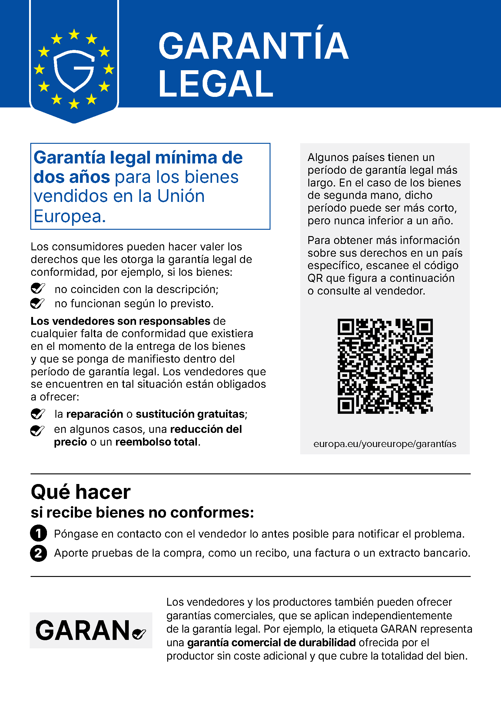 Sus derechos de garant&iacute;a legal