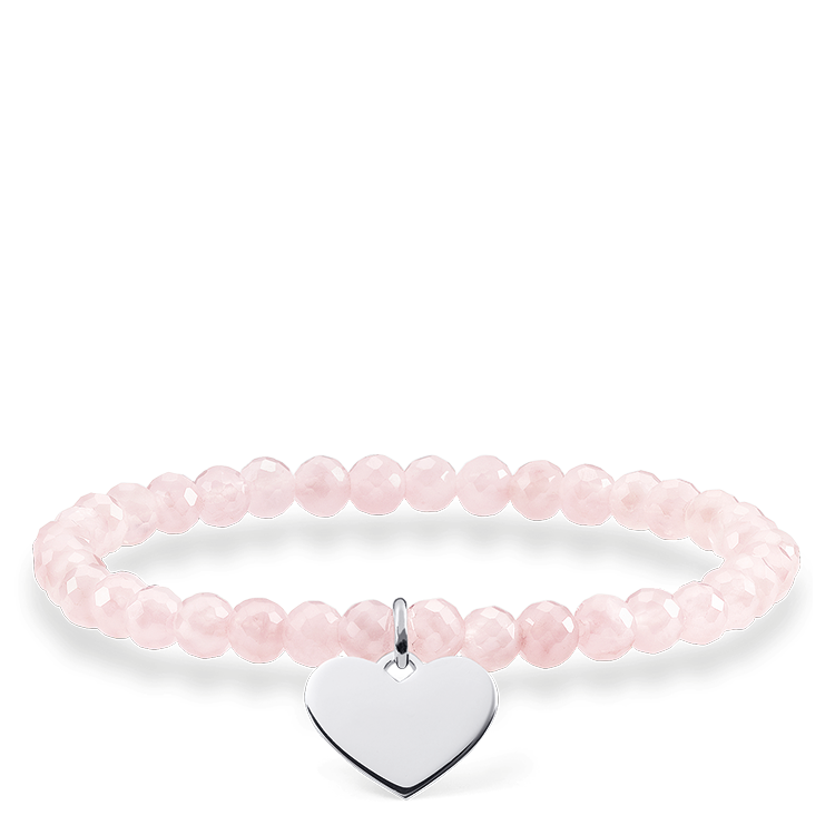 Das Love Bridge Armband mit feinen Rosenquarz-Perlen schmeichelt in sanften Tönen dem Teint der Trägerin und schmiegt sich besonders zart an ihr Handgelenk. Ergänzt durch eine individuell gravierbare Herz-Scheibe, unterstreicht das Schmuckstück den eigenen Look. - 0