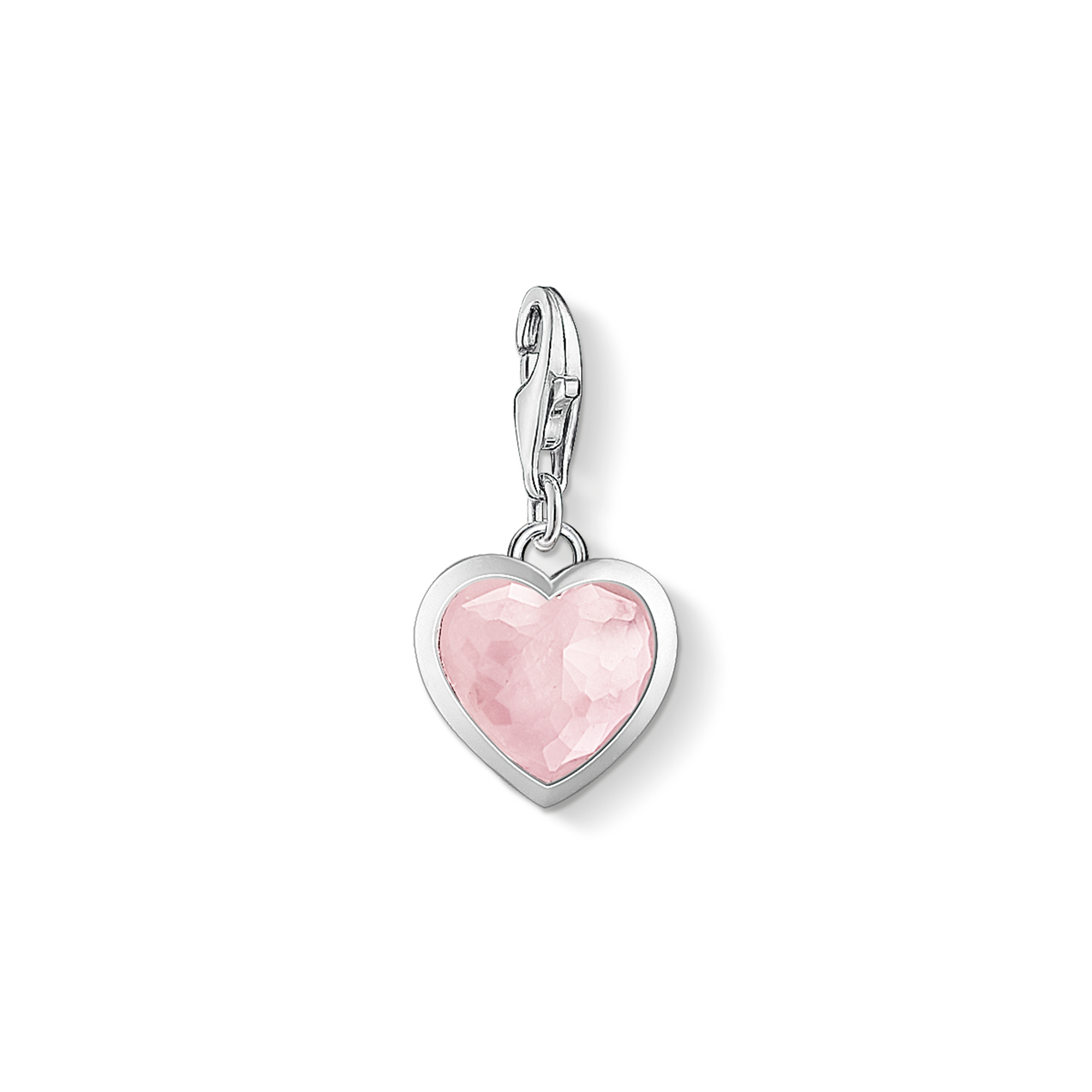 Der Herz-Charm aus einem in Herzform geschliffenen Rosenquarz, eingefasst in 925er Sterlingsilber, als schönster Liebesbote. - 0