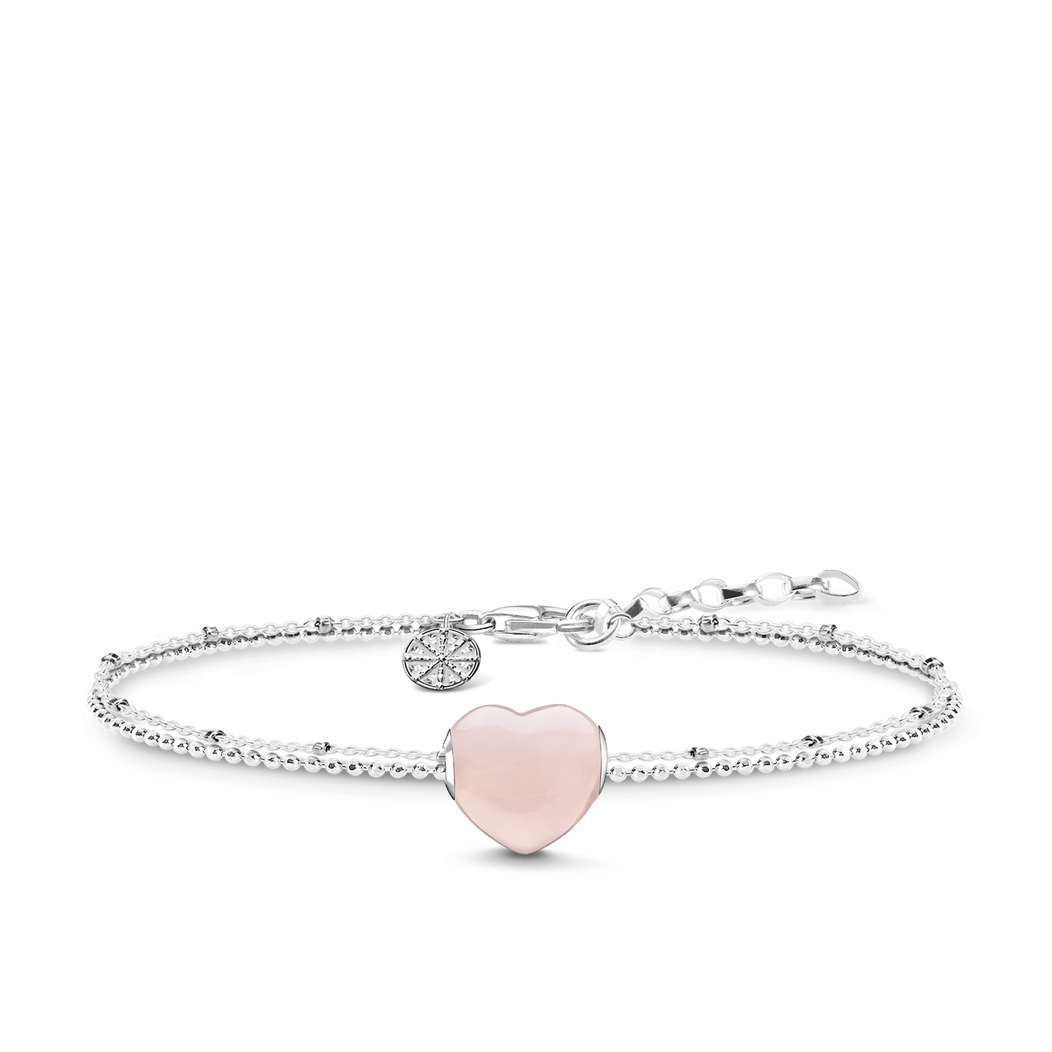 Der Herz-Bead aus feinem, in Herzform geschliffenem Rosenquarz, kombiniert an dem 925er Sterlingsilber Doppelarmband in raffinierter Optik,ist ein zeitloses Liebessymbol, das Glück und Erfüllung verleiht. - 0