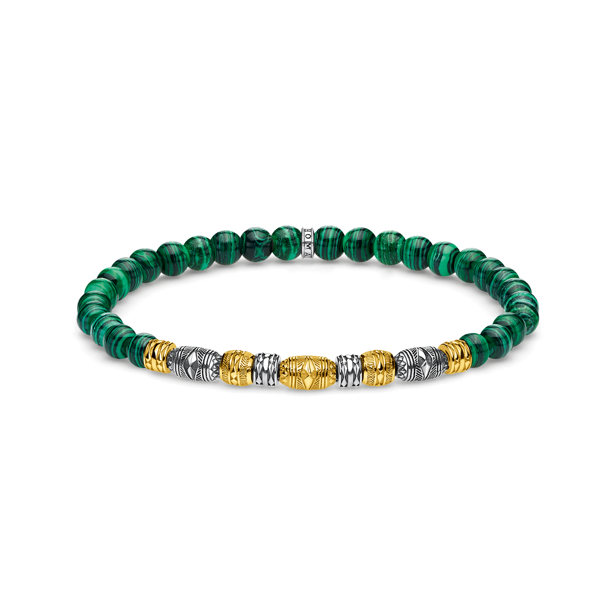 - Bead-Armband mit imitiertem Malachit - Elastisches Stretch-Armband - Silberelemente mit Bicolor-Optik Dieses Talisman-Armband zieren imitierte Malachit-Beads, deren grüne Farbe mit ihrer Vitalität inspiriert. Highlight sind grafisch aufwendig von Hand gestaltete Bicolor-Beads. - 0